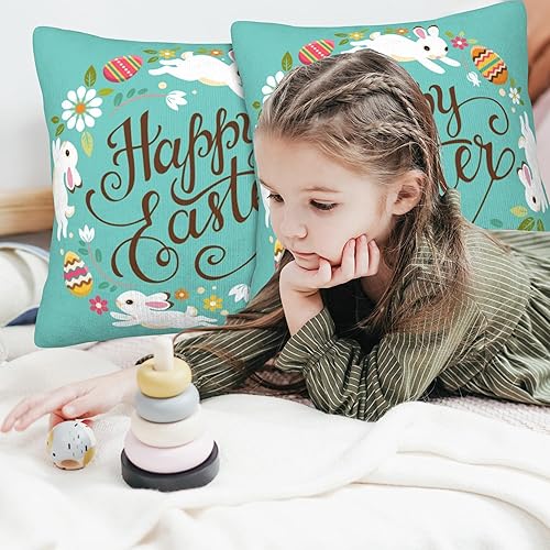 Miniatura 6 de FOISIIAEA Juego de 2 fundas de almohada decorativas de 18 x 18 pulgadas, diseño de huevos de Pascua, para sala de estar, dormitorio, sofá
