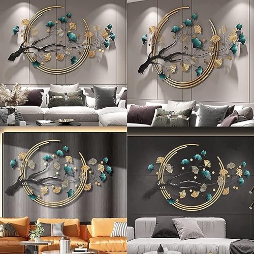 Miniatura 2 de Arte de pared de metal con hoja de árbol de ginkgo 3D, decoración moderna de lujo para pared de metal, escultura de metal montada en la pared,