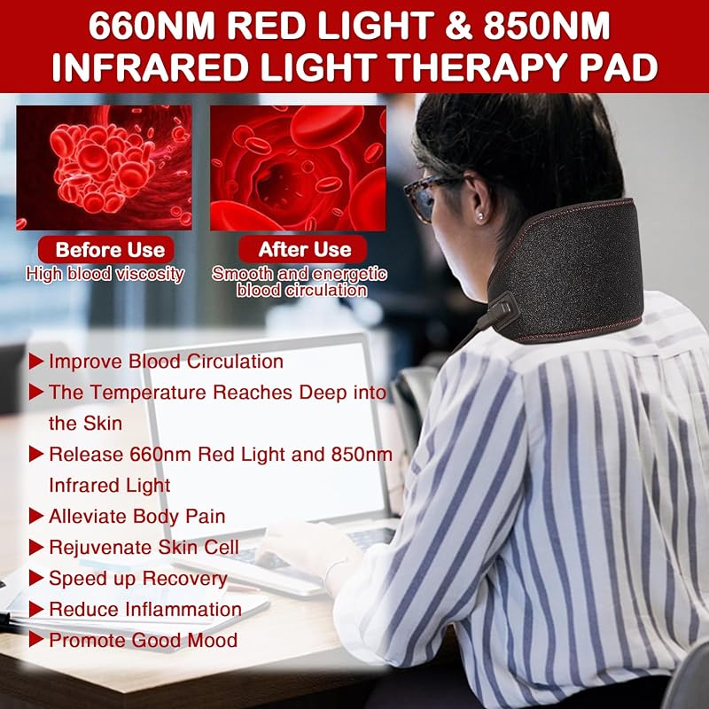 JOBYNA Infravörös Terápiás Lámpa 660nm & 850nm LED Fénnyel Nyak Kar Csukló Boka Fájdalom Kezelésére Állítható Hőmérséklet