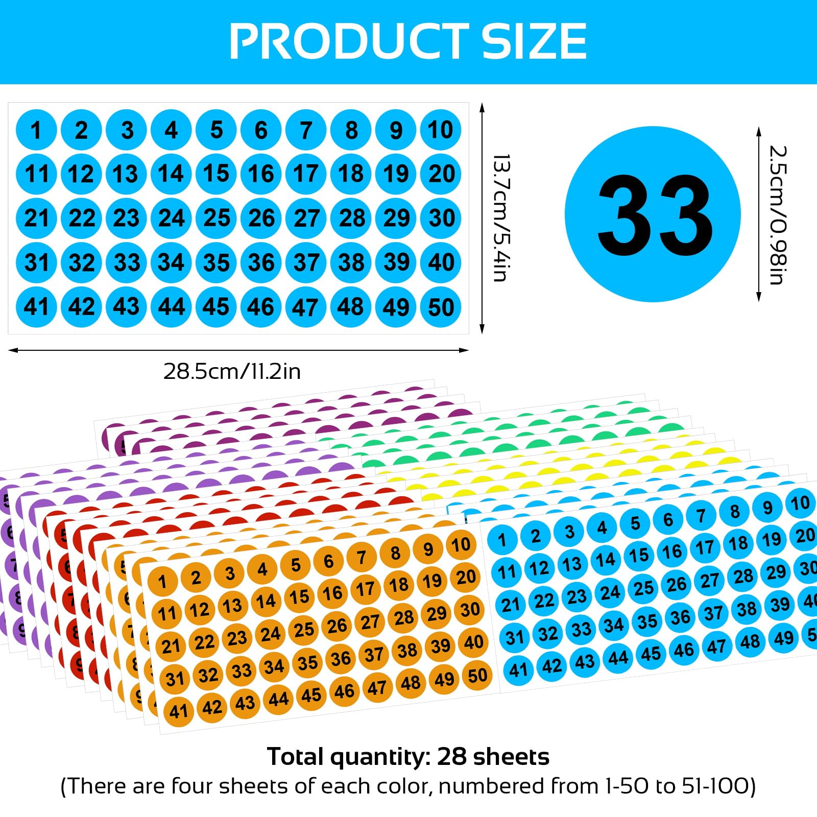 28 Fogli Adesivi Numerici Rotondi, 7 Colori, Numeri 1-100 - Per Organizzare Scatole, Armadietti E Inventario - Foto 10