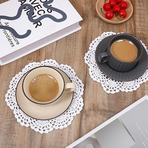 Miniatura 7 de 6 manteles individuales de encaje blanco, 7.87 pulgadas, redondos, vintage, hechos a mano, manteles individuales y posavasos de algodón de ganchillo