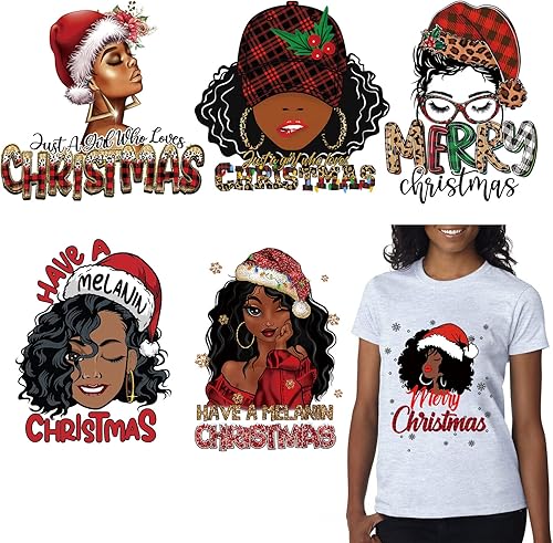 6 hojas de calcomanías de transferencia de calor de Navidad para planchar, parches de transferencia para planchar de Navidad para niña, diseño de disponible en Yaxa Venezuela