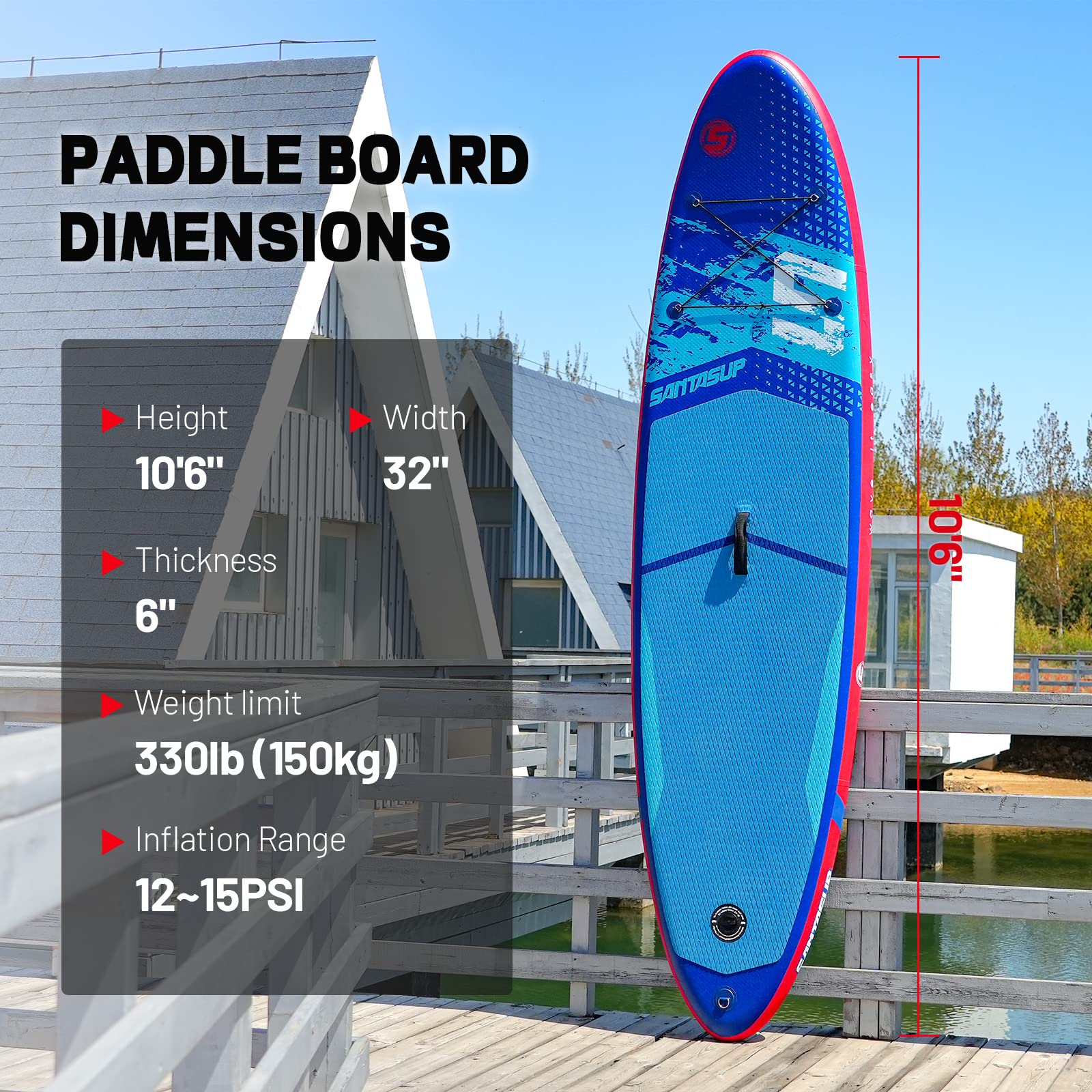 Planche de paddle gonflable, kit de stand up paddle gonflable, accessoires complets de pagaie gonflables, kit de planche de stand up paddle pour adultes, 320 cm, 15 cm d'épaisseur, 150 kg (Ocean10'6")
