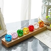 Vista 3 de 7 Colores 40mm Bolas de Hielo Agrietadas de Cristal Chakra con Base de Madera LED, Bolas de Esfera de Sanación de Cristal con Soporte, Luz Nocturna