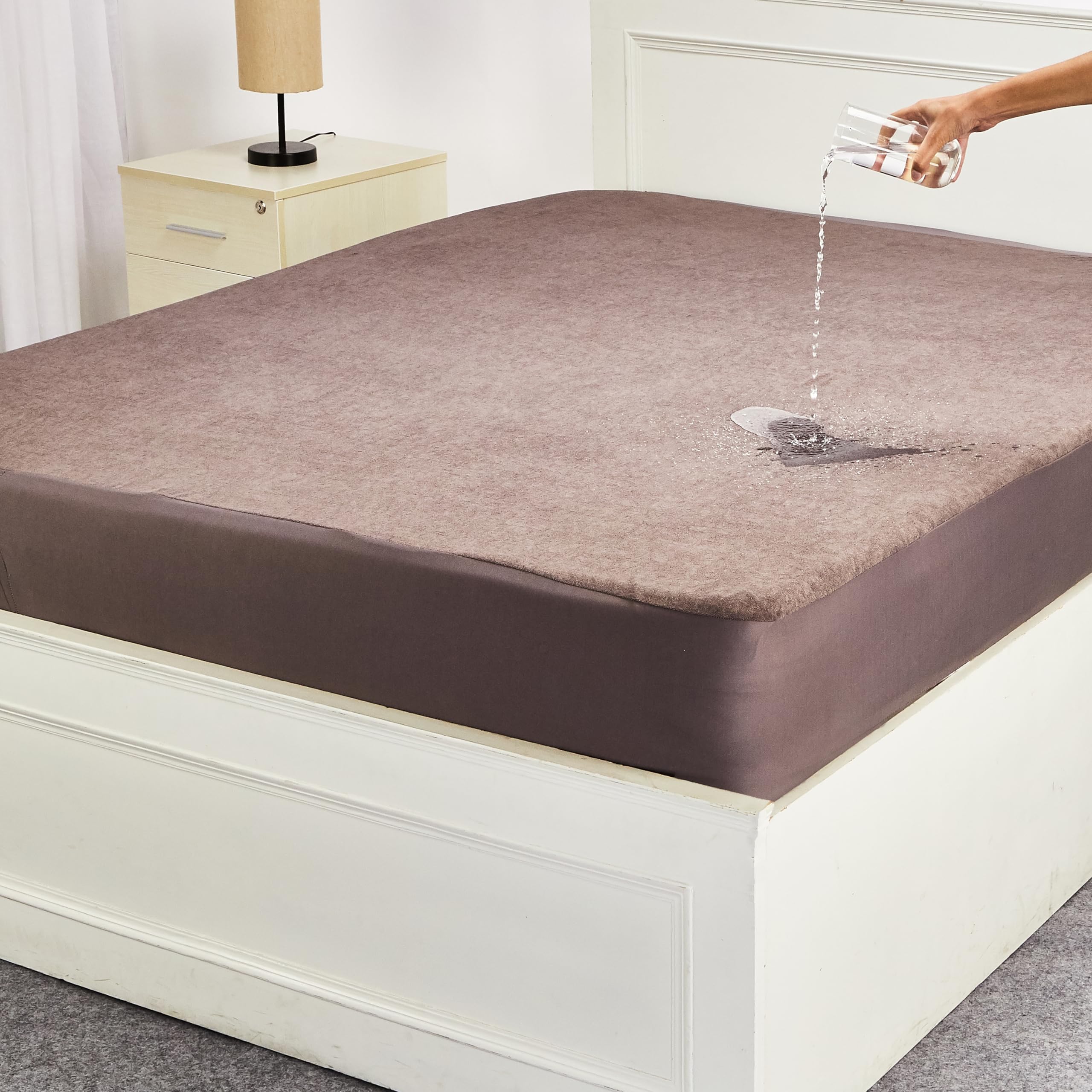 Amazon Brand - Solimo Water Resistant Polyester Mattress Protector, King Bed Size (78x72 inch), Grey