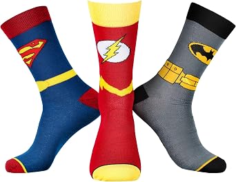 DC Comics Justice League Superman The Flash Batman Socks Mens 3 Pack Superhero Mid-Calf Adult Crew Socks