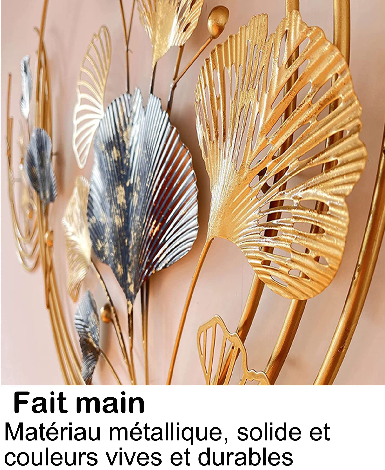 BHKERUZ 3D métal Statue de décoration Murale de Feuille de Ginkgo,110*67cm | Fer forgé Moderne, Artisanat entrée Couloir décoration Murale Ornement, pour Salle D'étude Chambre à Coucher Hôtel