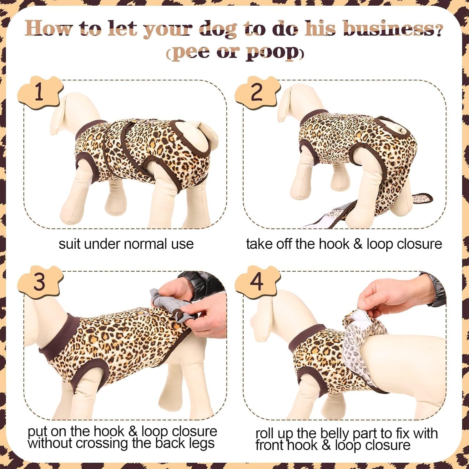 Kuoser Recovery Suit for Dogs, Dog Recovery Suit Female Doggie Onesie for Surgery, Post-Op Onesie for Female & Male Dogs, Soft Protective Wear, BrownLeopard M