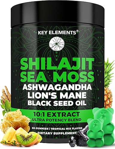 Gomitas Shilajit orgánicas con gomitas de musgo marino - Suplemento Shilajit para apoyo inmunológico - Shilajit puro del Himalaya y Ashwagandha con