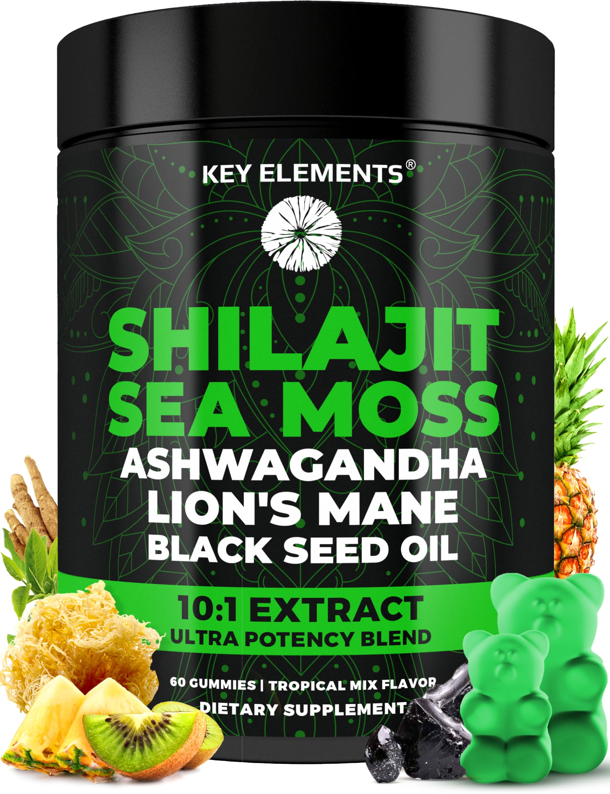 Organic Shilajit Gummies with Sea Moss Gummies - Shilajit Supplement for Immune Support - Pure Himalayan Shilajit and Ashwagandha with Sea Moss and Shilajit, Lion’s Mane Extract and Black Seed Oil