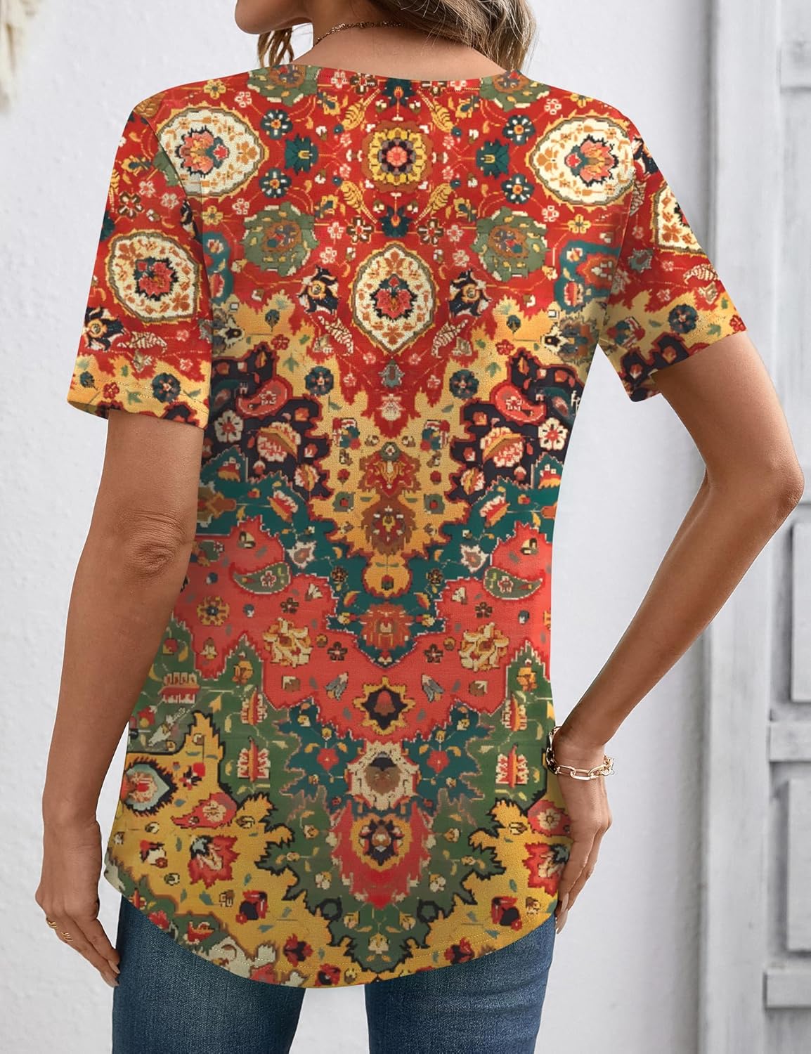 LOMON Womens Summer Tops V Neck Short Sleeve Shirts Dressy Casual Tunic Blouses Spring Fashion - Image 5