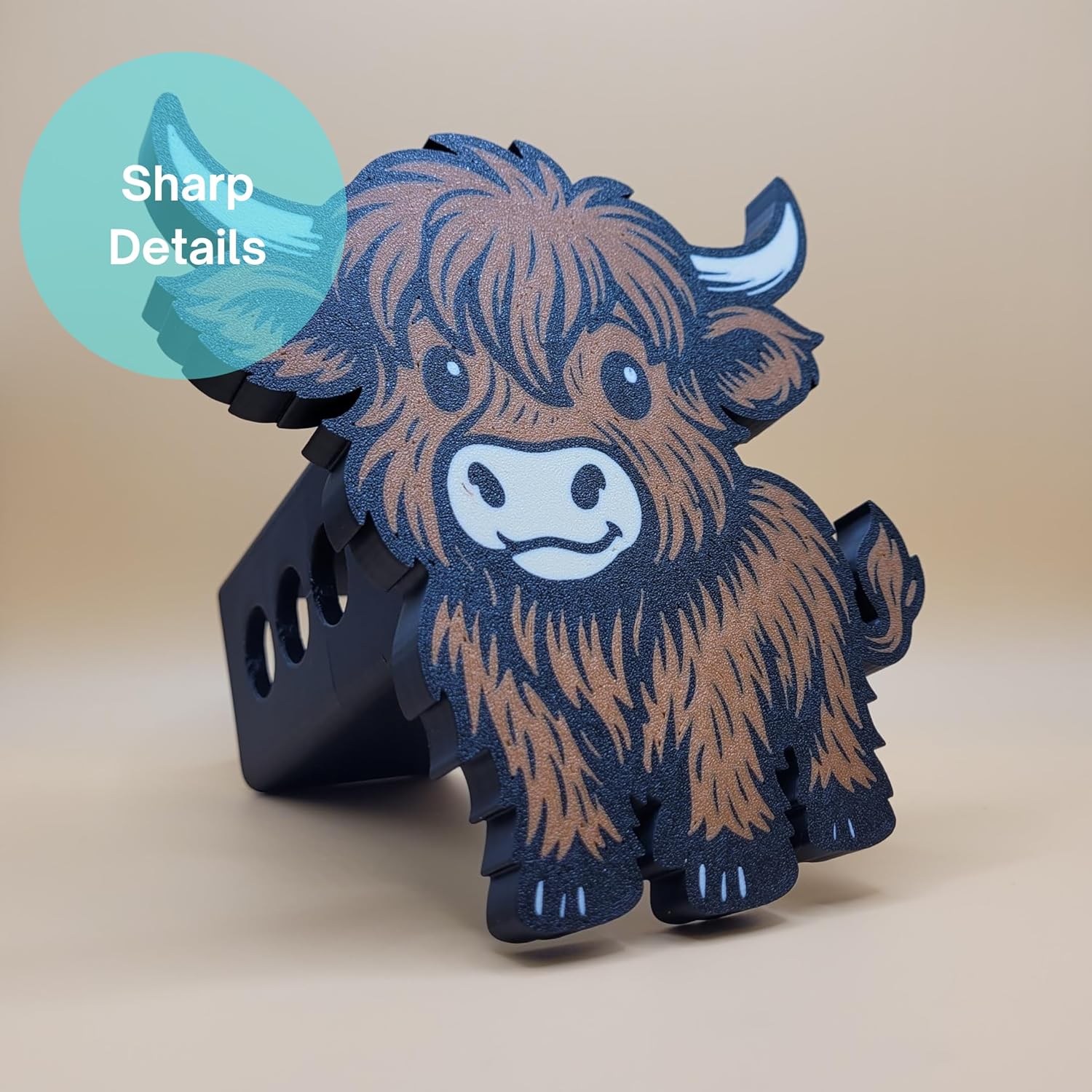 Highland Cow Trailer Hitch Cover, 2 Inch Receiver, 3D Printed Design, Multiple Pin Positions