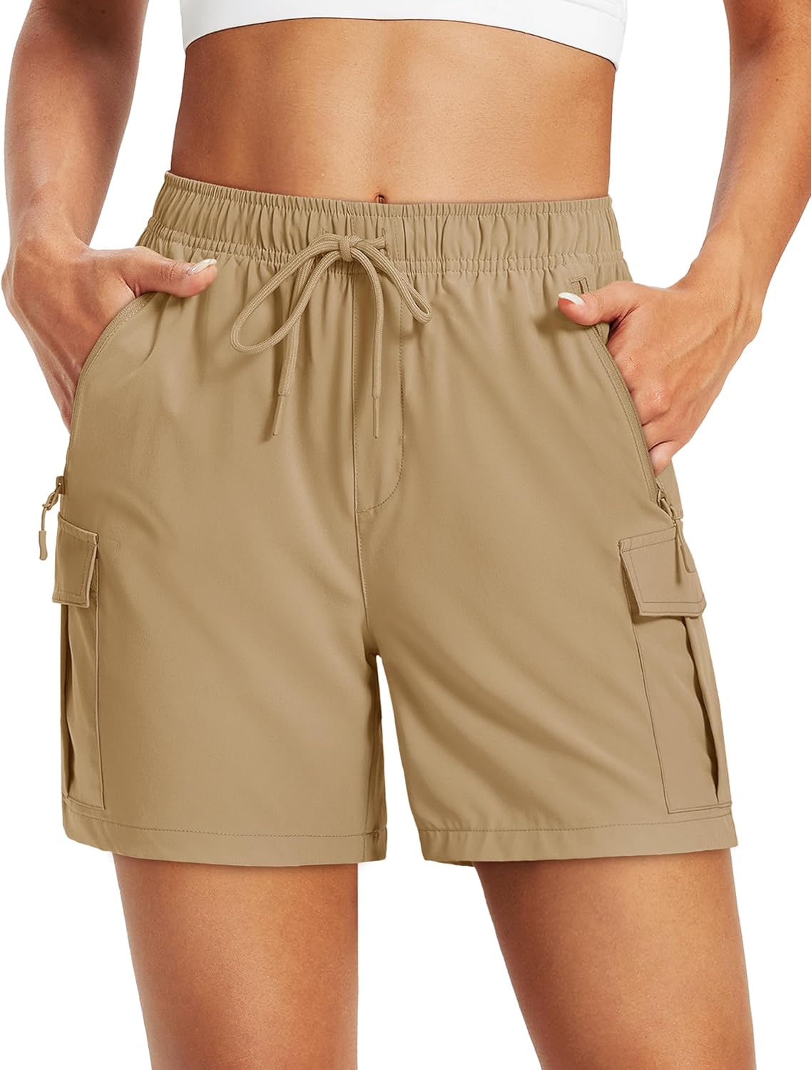 MAGCOMSEN Women's 5'' Hiking Cargo Shorts UPF 50 Quick Dry Lightweight Athletic Golf Outdoor Summer with Zipper Pockets