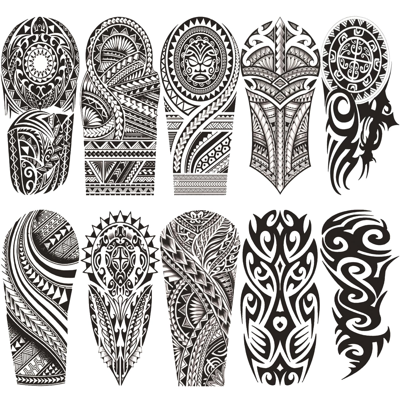 Polynesian Totem Tribal Temporary Tattoo for Men Half Arm Sleeve 10-Sheet Totem A