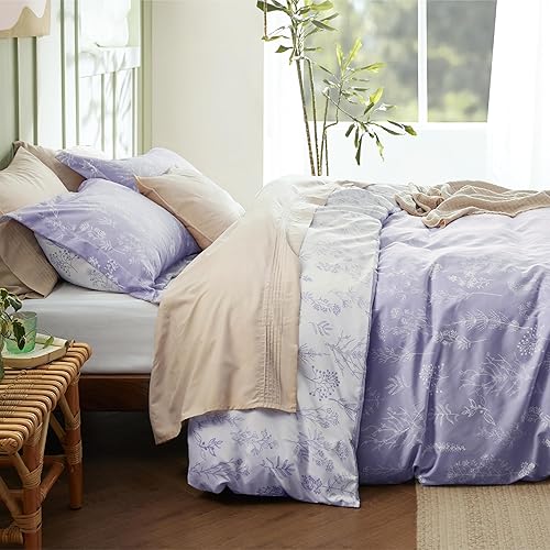 Miniatura 7 de Bedsure Funda de edredón tamaño Queen bonito juego de funda de edredón floral reversible con cierre de cremallera, juego de ropa de cama lila
