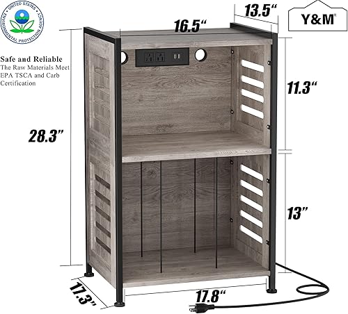 Miniatura 9 de Y&M Soporte para tocadiscos, soporte de vinilo con estación de carga y puerto USB, mesa de exhibición de discos con gabinete de almacenamiento,