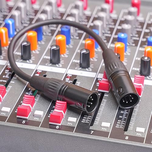 Miniatura 5 de Paquete de 2 cables de audio DMX512 de 5 pines XLR macho a macho de 5 pines XLR de 1 pie para mezclador, velocidad de luz DMX, controlador DMX