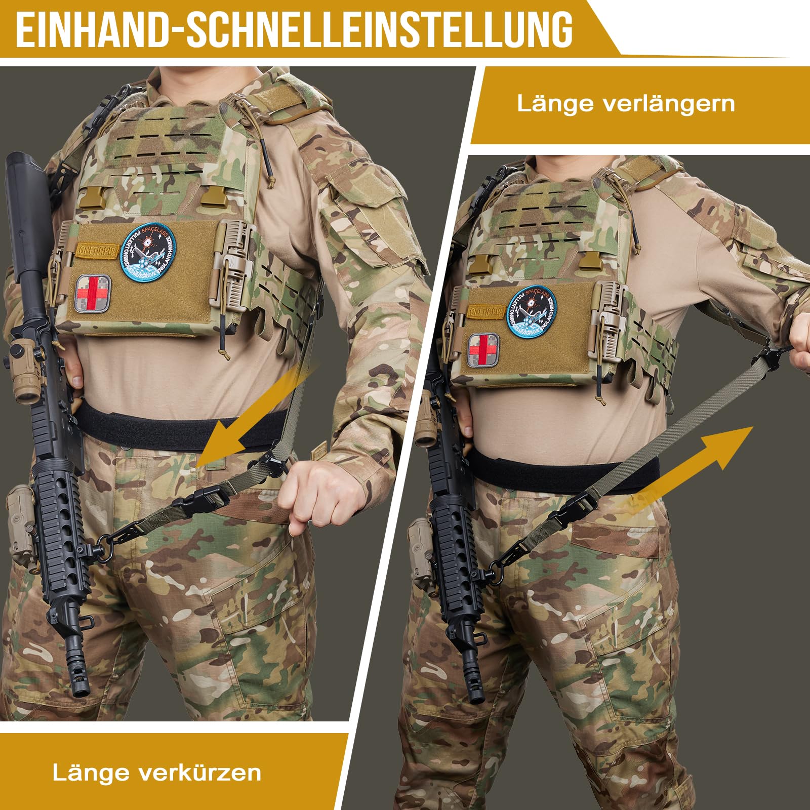 OneTigris 2 Punkt Gewehrriemen, 1 Zoll breiter Sling Riemen mit austauschbaren Karabinerhaken im HK-Stil, einstellbare Länge von 46 Zoll - 68,5 Zoll
