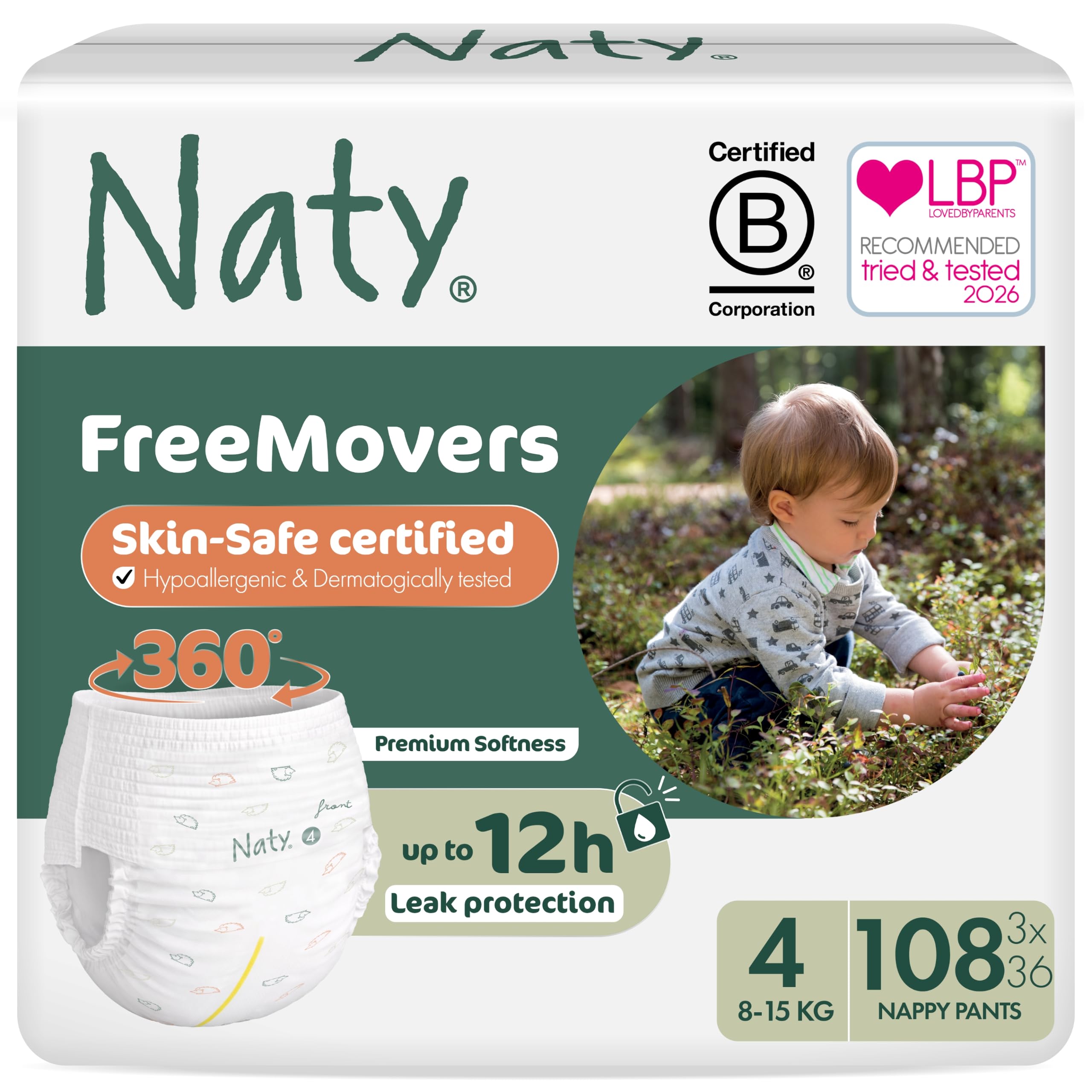 Naty FreeMovers Nappy Pants, Size 4 (8-15 kg), 108 Count