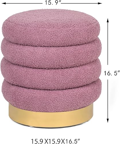 Miniatura 10 de Adeco Taburete redondo otomano de terciopelo con base de metal, moderno reposapiés acolchado, reposapiés para sala de estar, dormitorio, naranja