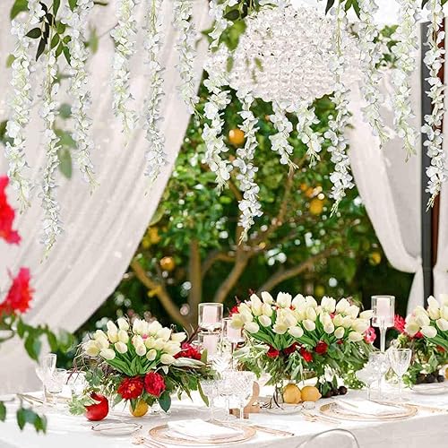 Miniatura 6 de Paquete de 24 guirnaldas de flores colgantes de glicina blanca, enredaderas de flores artificiales de 3.77 pies, glicinia falsa, guirnalda colgante