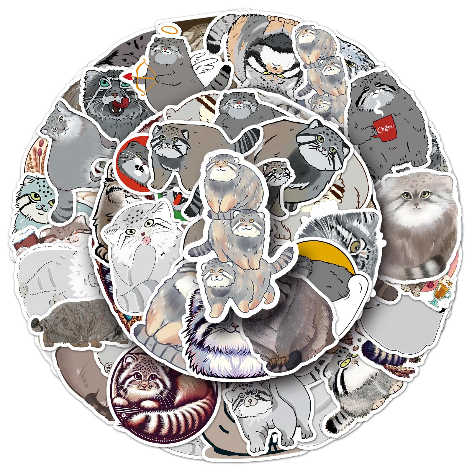 50Pcs Otocolobus Manul Stickers Laptop Car Scrapbook Phone Skateboard Suitcase Luggage Bike Otocolobus Manul Vinyl Waterproof Aesthetic Personalised Stickers for Teens Boys Girls Adults - Image 4