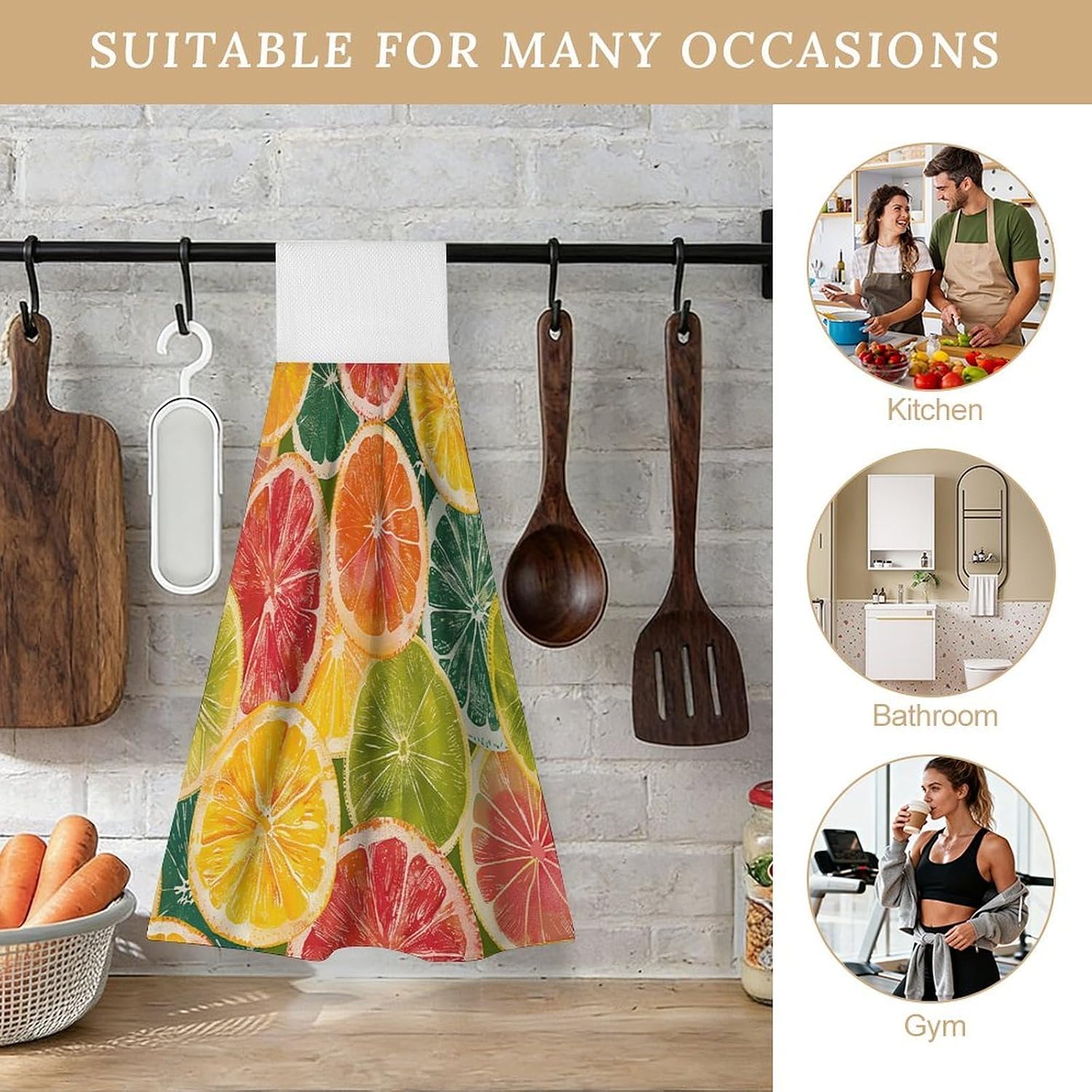 Hanging Kitchen Towels - Colorful Citrus Slices Kitchen Tie Towel, Set of 2 Hand Dish Cloth with Hanging Loops 12.6 X 19.1 Inches, Absorbent, Super Soft, and Fast Drying Home Essential image 4