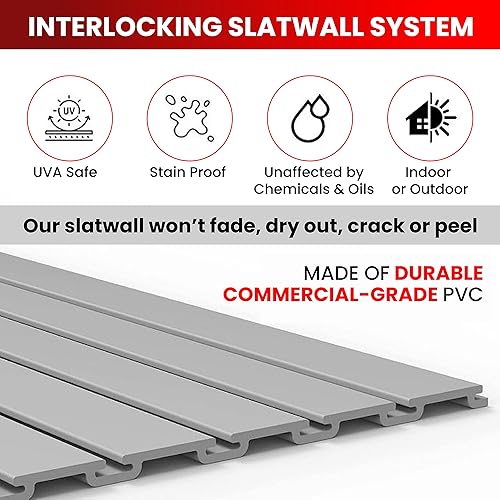 Miniatura 14 de DLDIRECT 96 x 48 pulgadas - Organizador de garaje con panel Slatwall: Estante de PVC montado en la pared resistente, paneles de listones