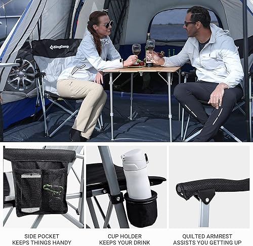Miniatura 5 de KingCamp Respaldo de gran ángulo sillas de camping plegables para adultos con reposabrazos, sillas de campamento al aire libre para adultos con