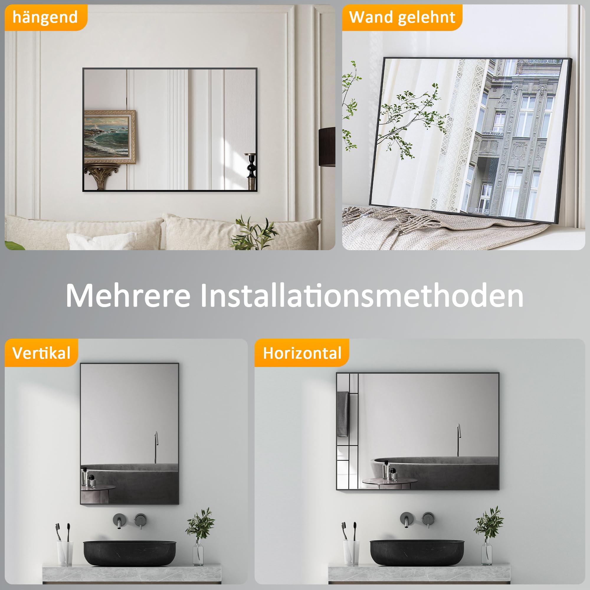 Goezes Spiegel 40x60 cm Eckig Wandspiegel mit Schwarz Rahmen