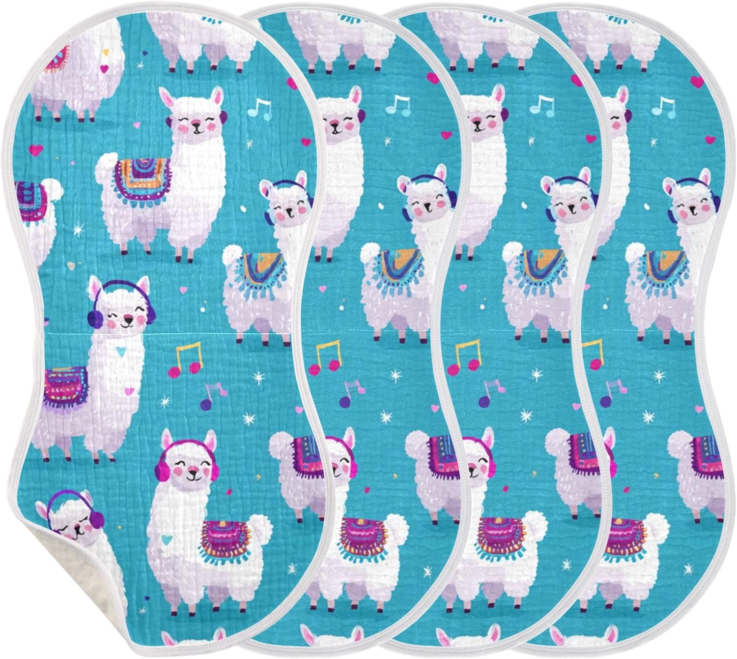 Cartoon Llamas Music Burp Cloths Baby Boys Girls Absorbent Soft Cotton Burping Cloths Rags 4 Pack