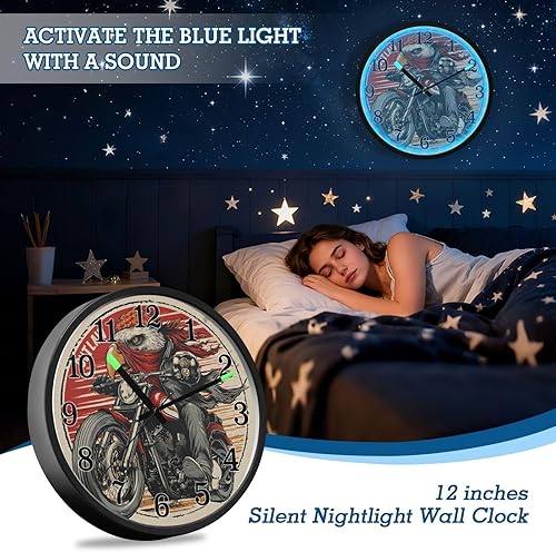 Miniatura 7 de Yuiboo Battery Operated Silent Non-Ticking Clock Luminous Voice-Activated Decor Clock Outlaw Crow Motorcycle Retro Beige 12 Inch for Living Room