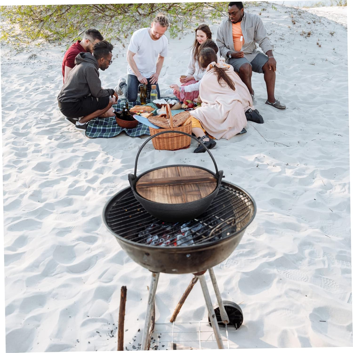 1pc Small Hot Pot Single Person Japanese Style Wooden Cover Outdoor Pot Cooking Lid