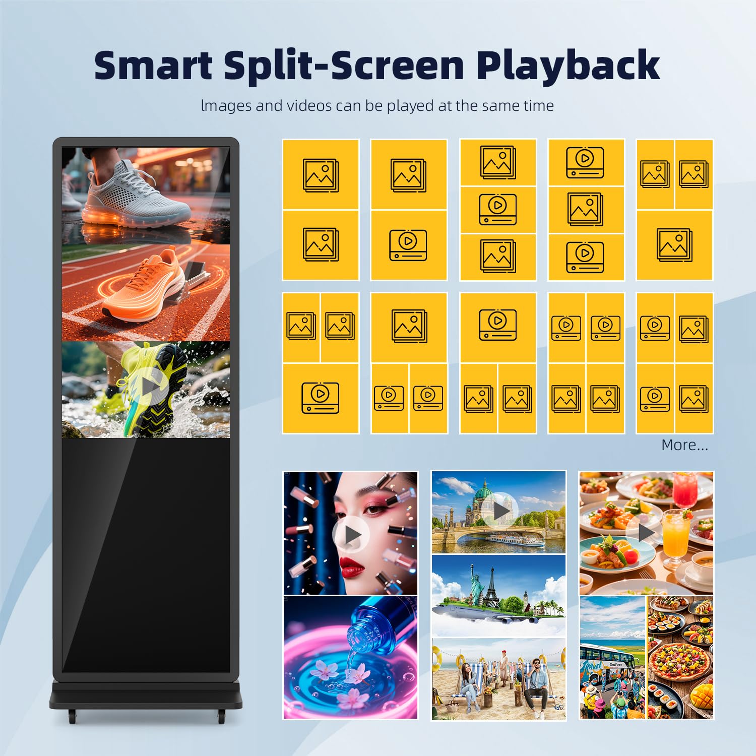 MWE 43 Zoll Digitaler Kundenstopper mit 4 Rollen, Werbedisplay Digital, LCD Digital Signage Display, Geeignet für Einzelhandelsgeschäft, Restaurant, Einkaufszentrum und Gewerbezentrum