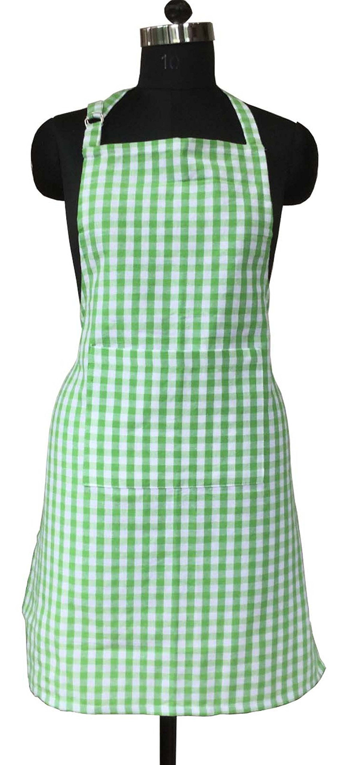 Lushomes Cotton Checks Kitchen Chef Apron with Pocket and Adjustable Buckle Size: 64X81 cm; Pack of: 1