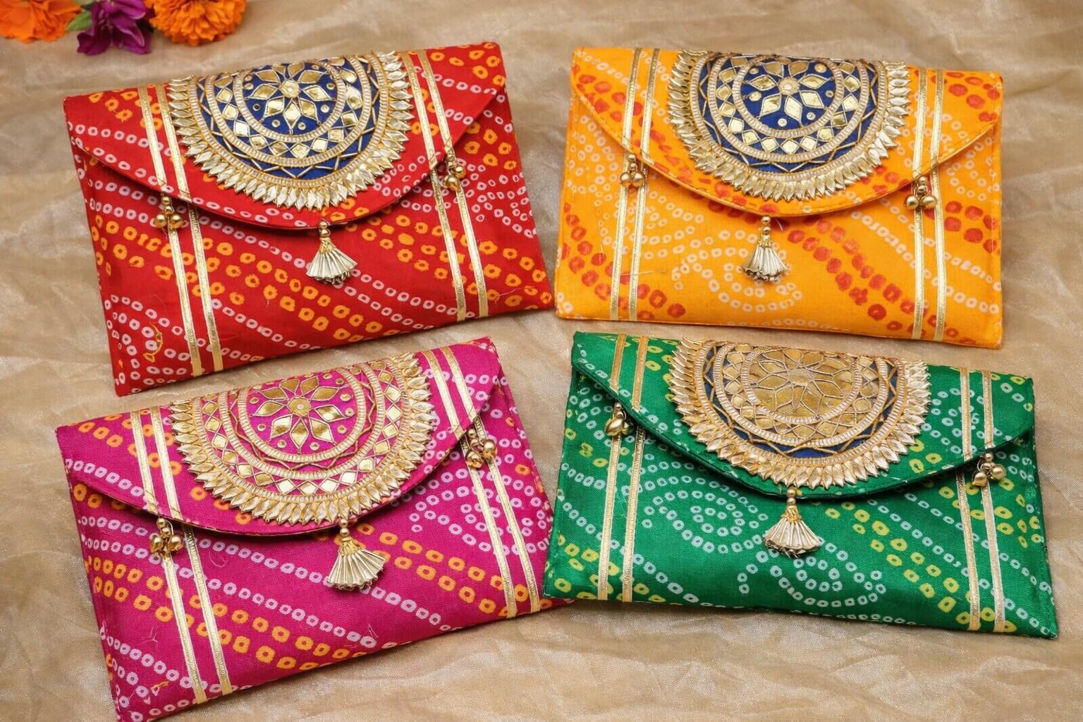ridhi sidhi Ethnic Clutch Bag for Women – Traditional Designer Party Purse with Golden Embroidery & Tassel | Indian Wedding, Festive & Kitty Party Handbag | Shagun Return Gift Clutches (Pack of 4)-picture-53