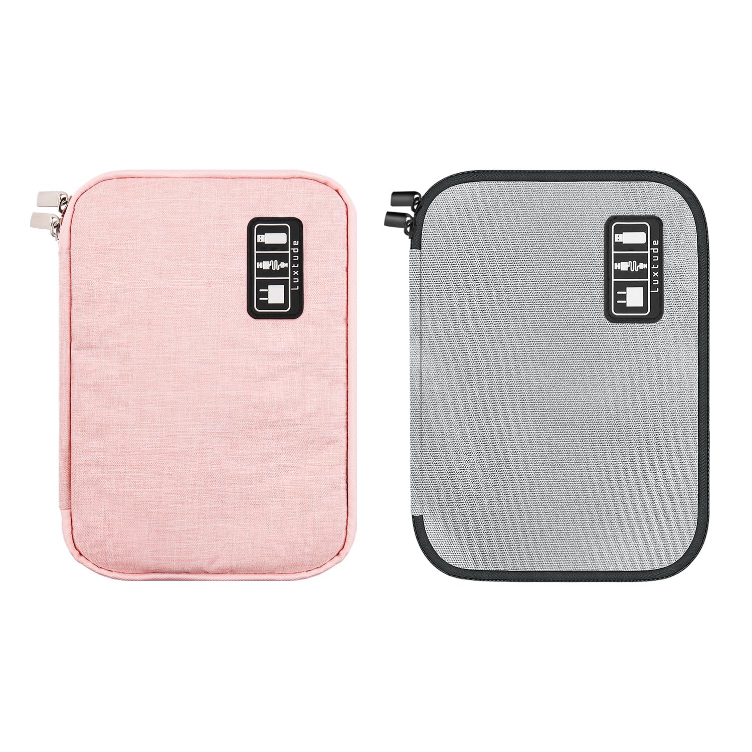 LuxtudeElectronics Organizer, Cable Organizer, Cord Storage/Cable Storage, Portable Tech Bag&Travel Pouch, Compact Cord Pouch&Tech Case for Electronic Accessories/USB/SD/Charger/Mouse(Pink,Gray)