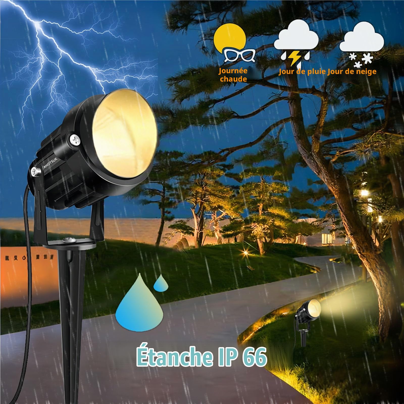 4PCS Éclairage Extérieur à Piquer COB 10W 12V IP66 Étanche Orientable Projecteur Spot Led Lampe de Jardin Éclairage pour Chemins Plantes Balcon Terrasse Hôtel Pelouse LED Lumière Blanc Chaud