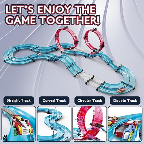 Miniatura 2 de REMOKING RC Track Car, STEM Rail Race RC Track Car Toys Build Your Own 3D Super Track Ultimate Slot Car Playset 2 Cars 2 Remote Controllers Party