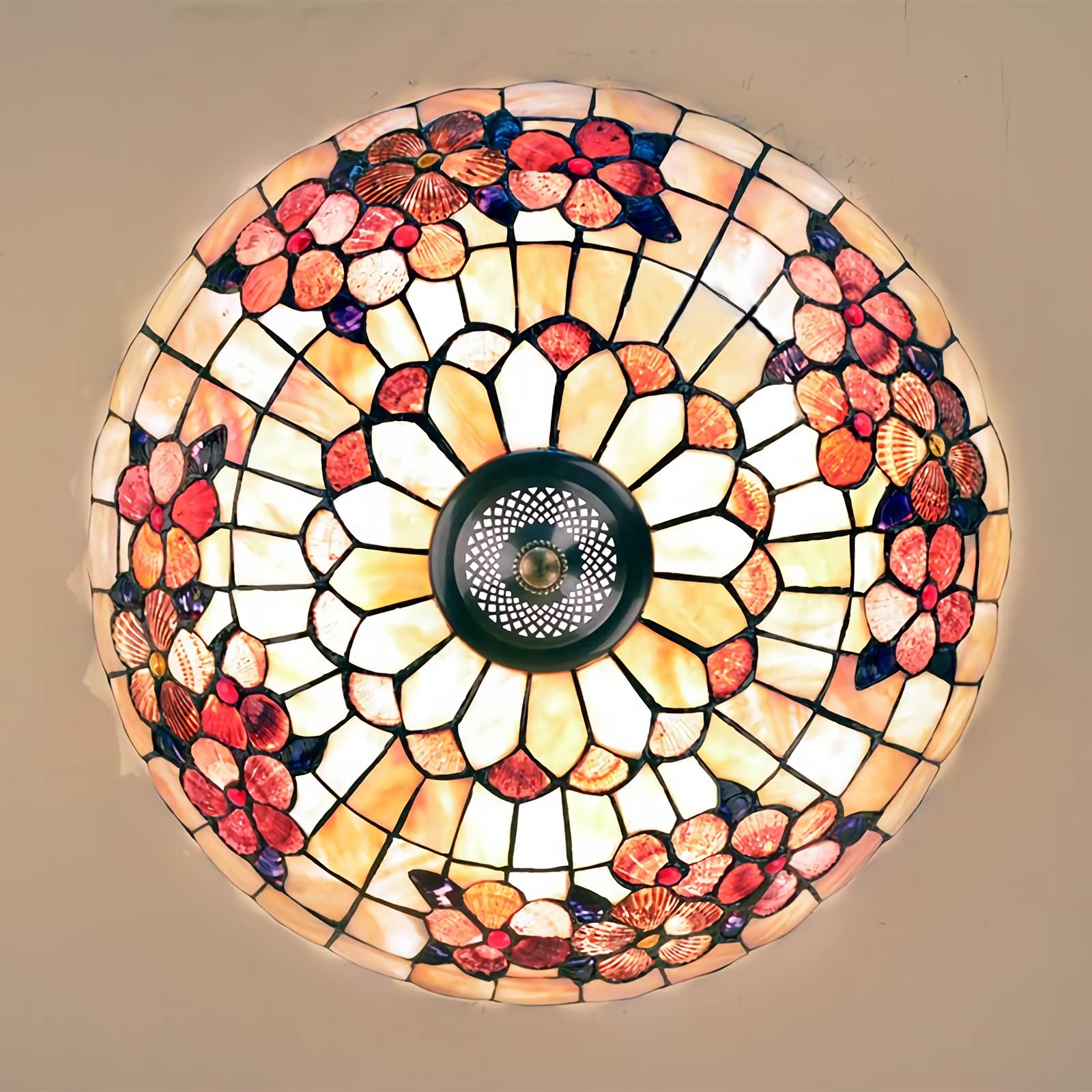 Lampy Sufitowe Do Montażu Podtynkowego W Stylu Tiffany'ego, Szklana Lampa Sufitowa Z Naturalnej Mozaiki W Stylu Vintage, Żyrandol O Nowoczesnym Wystroju Do Salonu, Sypialni, Jadalni