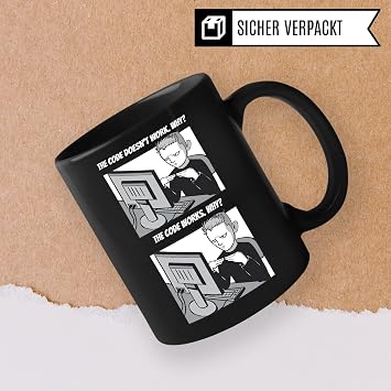 Computer Science Gift Mug The Code Doesn´t Work - Why? Gift Idea for Programmers Coffee Mug Computer Scientists Programming Tea Cup with Saying Funny (Black)