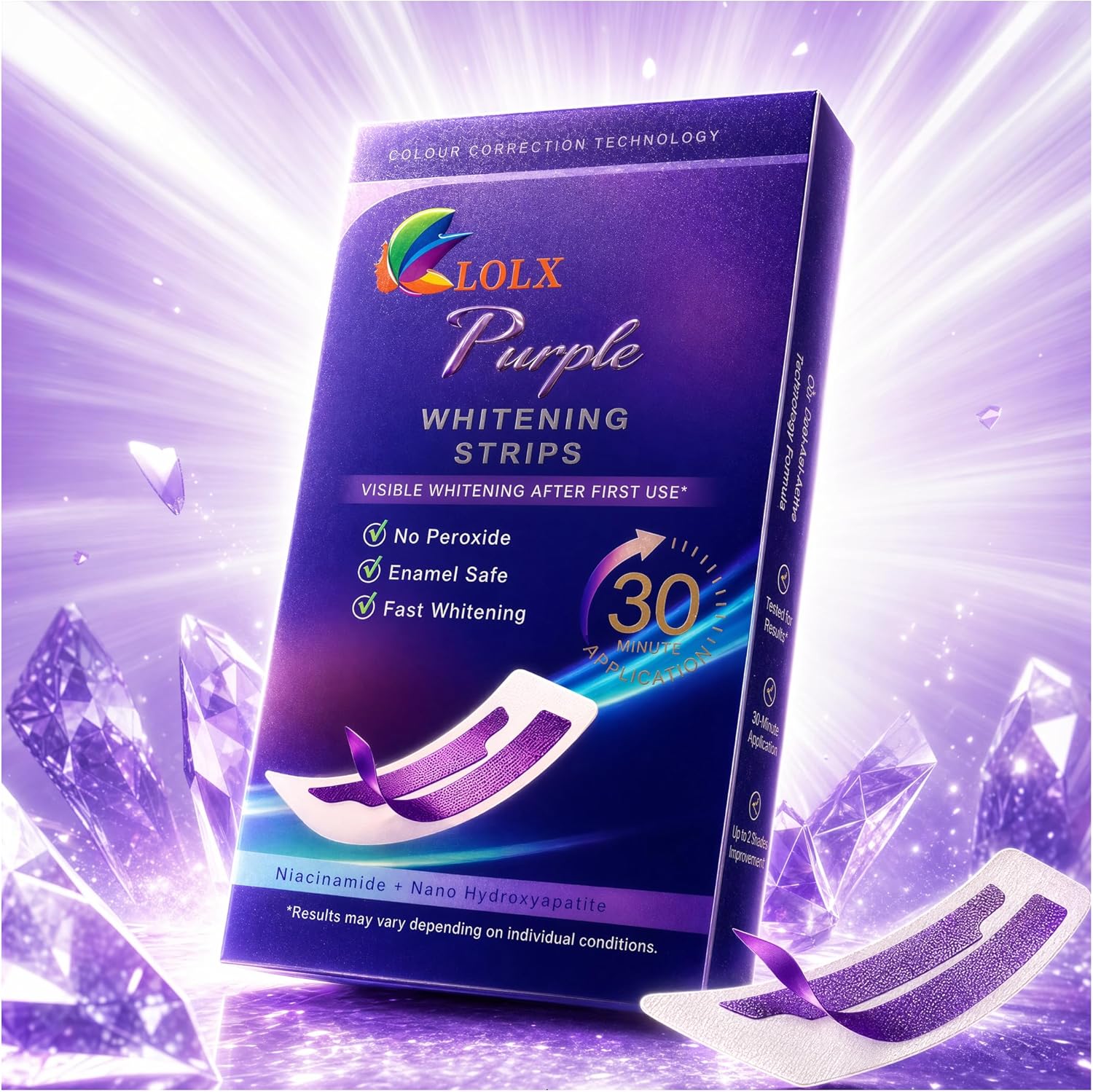 Purple Teeth Whitening Strips, Enamel Safe for Sensitive Teeth, Removes Yellow Stains & Bad Breath, Non-Slip Dry Strip Technology, Mint Flavor for a Brighter Smile (28 Strips)