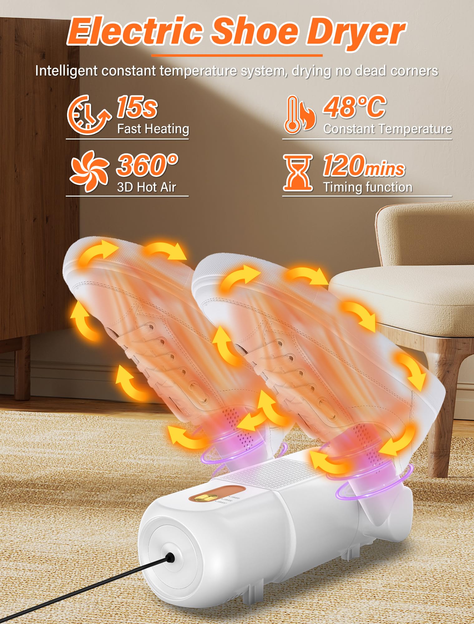 Aissom Asciuga Scarponi, Asciuga Scarpe Elettrico Asciugascarpe con Timer 120mins, Asciuga Stivali Asciuga Scarponi regolabile a 90°, Luce Violetta per scarpe, guanti, cappelli, calze