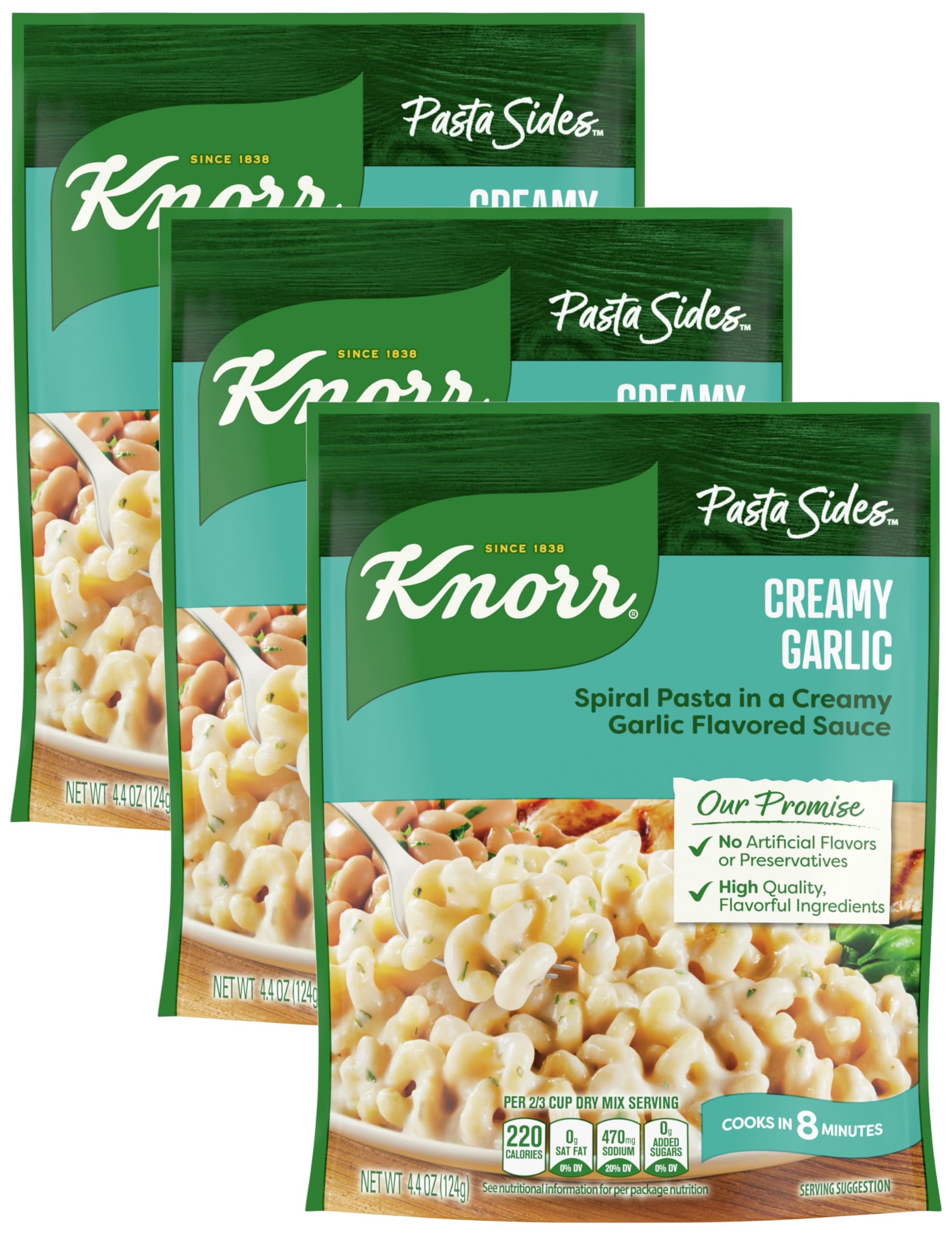 Pasta Sides Creamy Garlic For Delicious Quick Pasta Side Dishes No Artificial Flavors, No Preservatives 4.4 oz (Pack of 3)