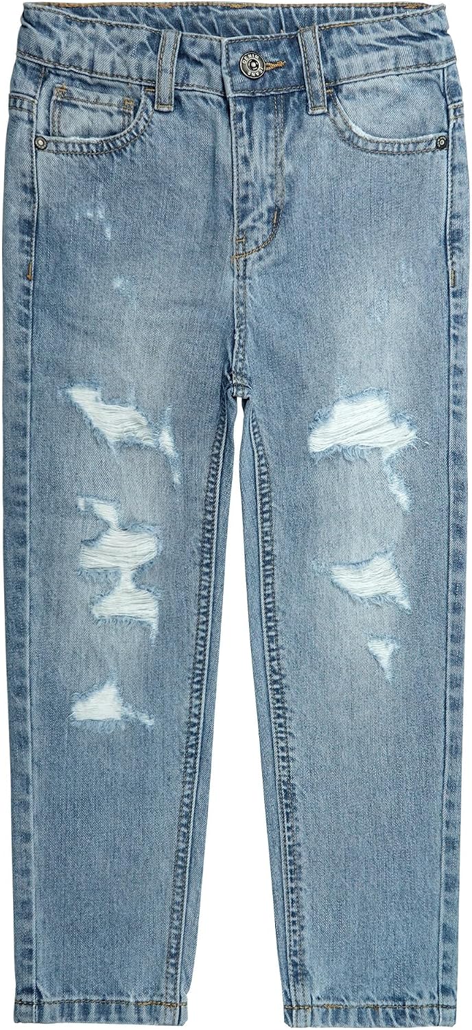 KIDSCOOL Girls Ripped Jeans Adjustable Elastic Waist Denim Pants