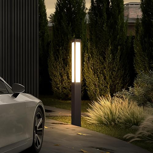 Luz de camino de paisaje, 71 pulgadas moderna al aire libre LED de lujo Bolardo iluminación con IP54 impermeable para césped, patio, entrada, camino