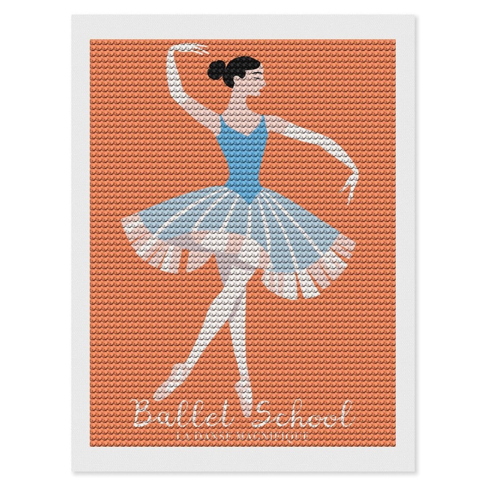 Junmoney Ballet School DIY Diamond Art Canvas Kit 12"x16", Decorate Your Room, Sparkling Round Gems, Fun Craft Experience, Farmhouse Decor