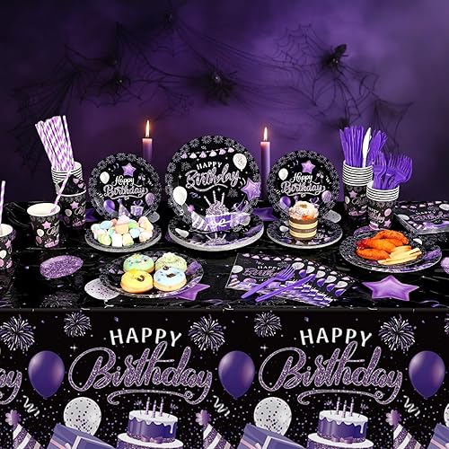 Miniatura 13 de Norme Juego de vajilla de cumpleaños de 176 piezas, color azul marino y plateado, incluye mantel, platos de papel, servilletas, vasos de papel