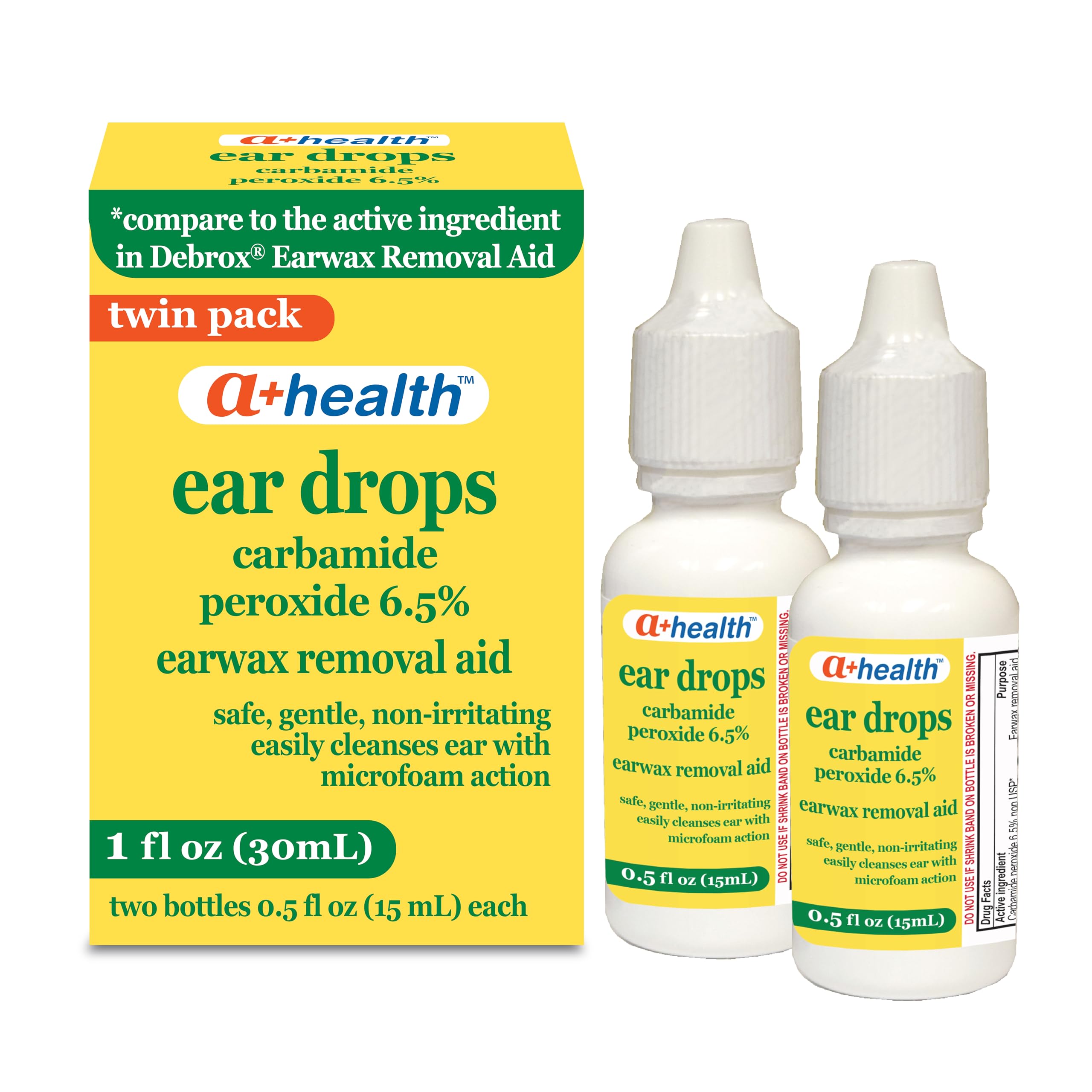 A Health Earwax Removal Drops Carbamide Peroxide 6 5 Made in USA Twin Pack 1 fl Ounce Two