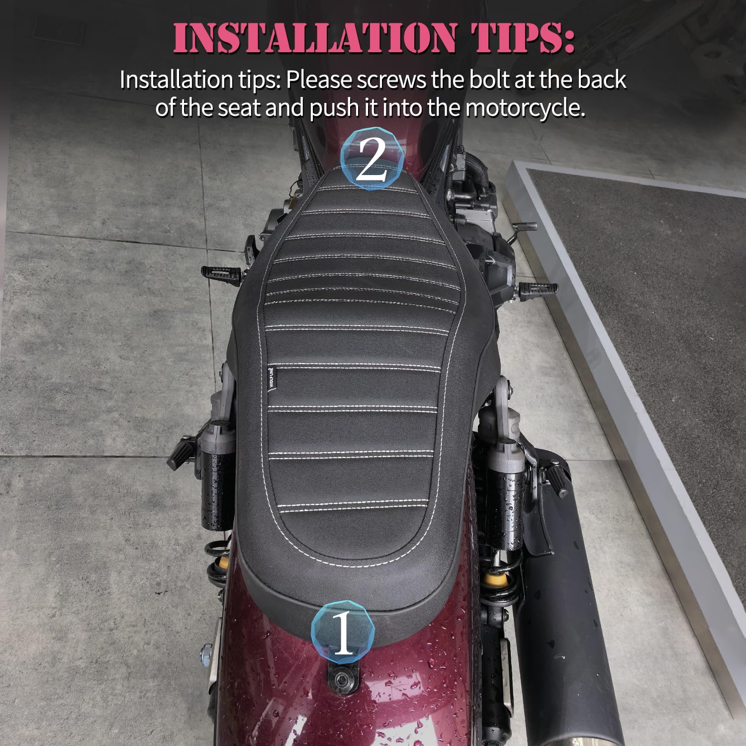 Motorcycle Two-up Seat Cover Replacement for Rebel CMX 1100 CMX1100 Rebel1100 2021 2022 2023 2024 Double Saddle Racer Dual Cushion Pad Front Driver Rear Passenger Complete Seat Covers (Black)